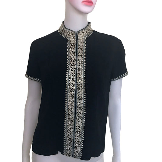 Vintage 1950s Hand-Made Black Embroidered Blouse