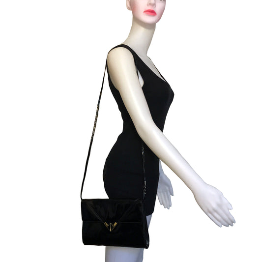Vintage 1980s Patent Leather Crossbody Clutch Bag
