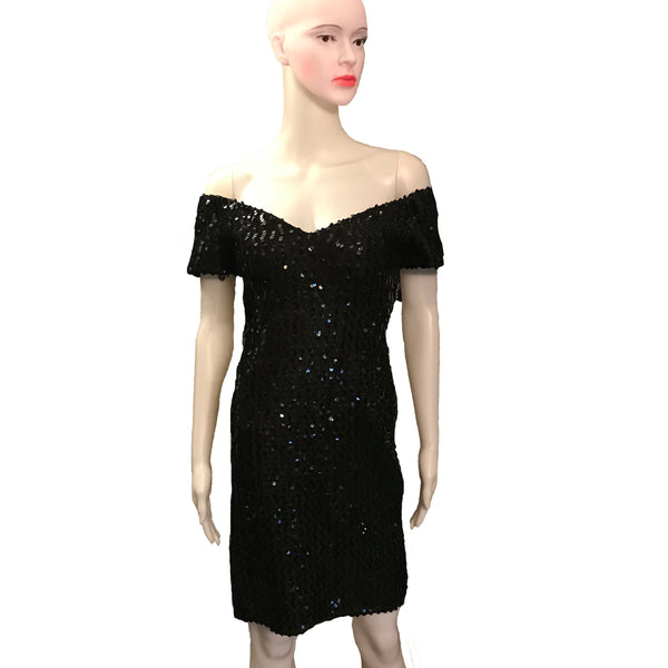 Vintage 1980s Black Sequined Cocktail Dress