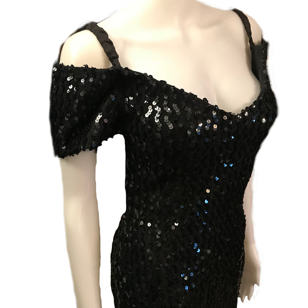 Vintage 1980s Black Sequined Cocktail Dress