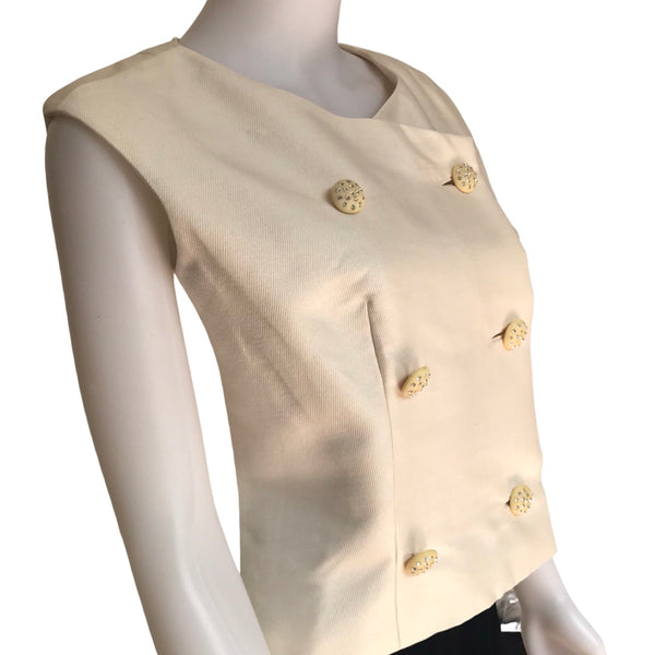 Vintage 1960s Cream Double Breasted Wool Vest