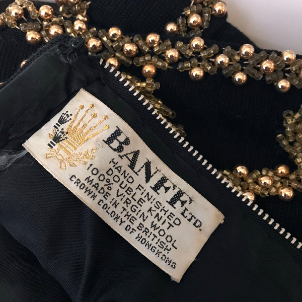 Vintage 1960s BANFF Black Wool Beaded Dress