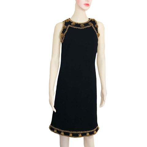 Vintage 1960s BANFF Black Wool Beaded Dress