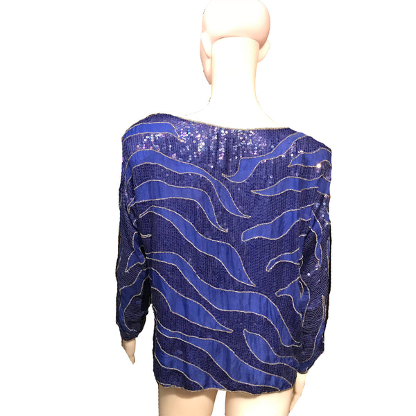 Vintage 1980s Beaded & Sequined Silk Blouse
