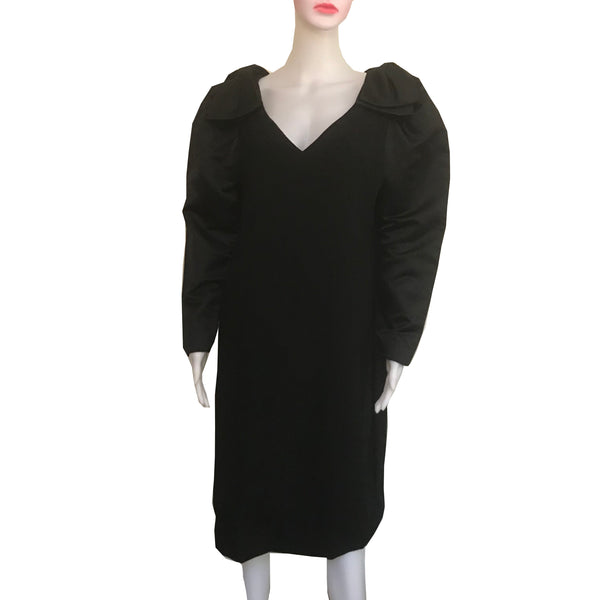 Vintage 1960s Mollie Parnis Black Wool Bow Dress