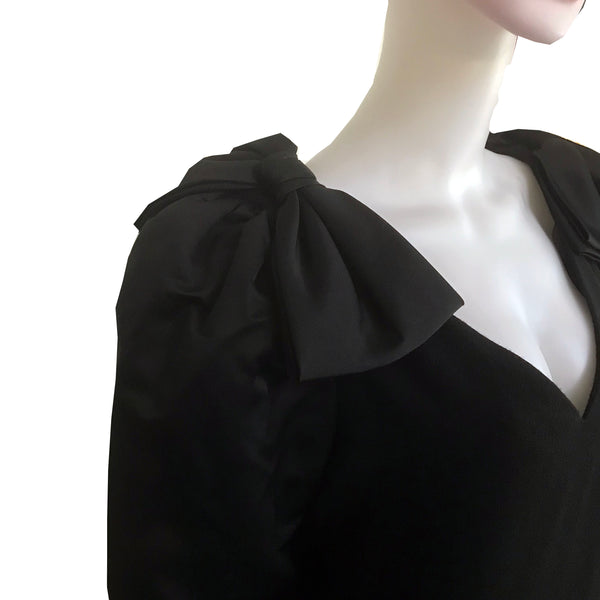 Vintage 1960s Mollie Parnis Black Wool Bow Dress