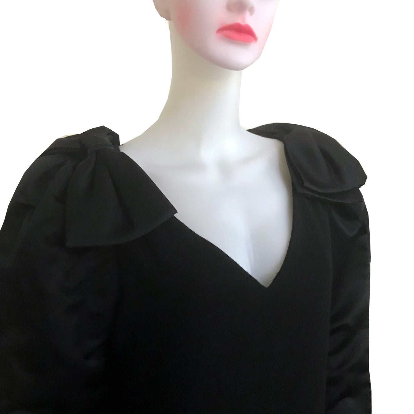 Vintage 1960s Mollie Parnis Black Wool Bow Dress