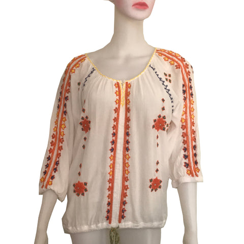Vintage 1960s Boho Hippie Embroidered Blouse