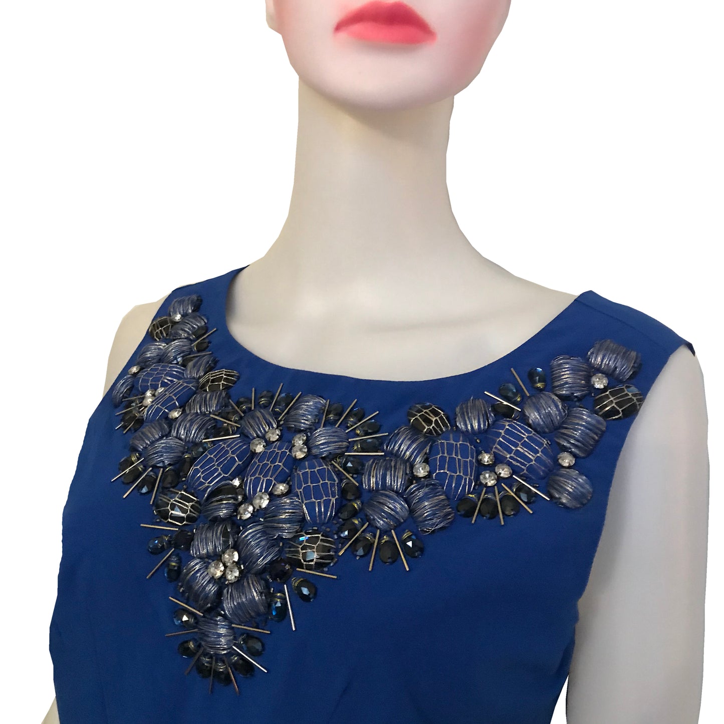Vintage 1990s Cobalt Blue Embellished Sleeveless Dress
