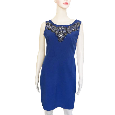 Vintage 1990s Cobalt Blue Embellished Sleeveless Dress
