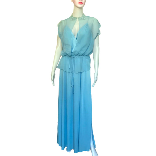 Vintage 1970s Baby Blue Formal Prom Gown