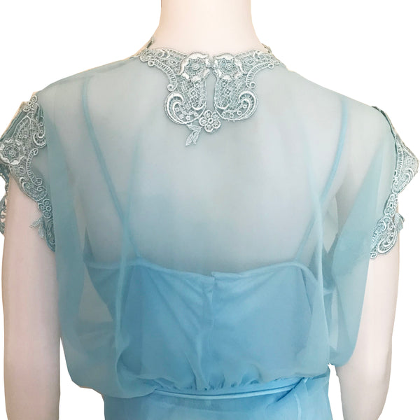 Vintage 1970s Baby Blue Formal Prom Gown