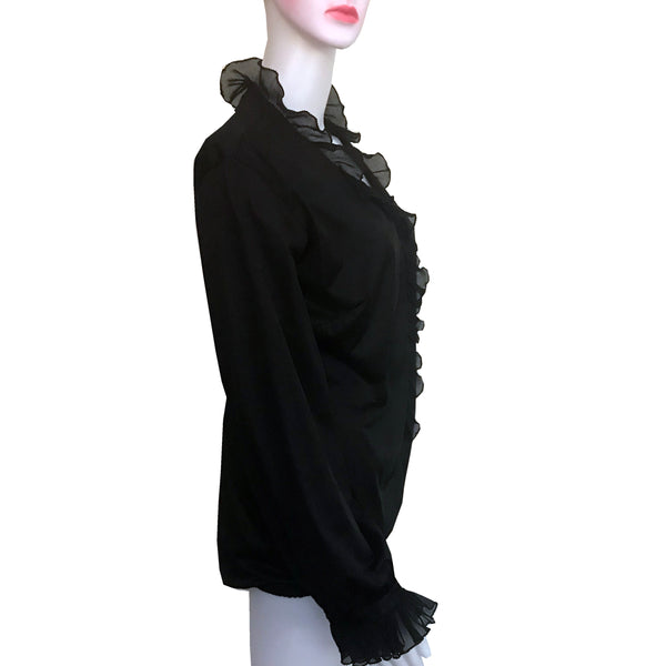 Vintage 1970s Black Satin Ruffled Bodysuit