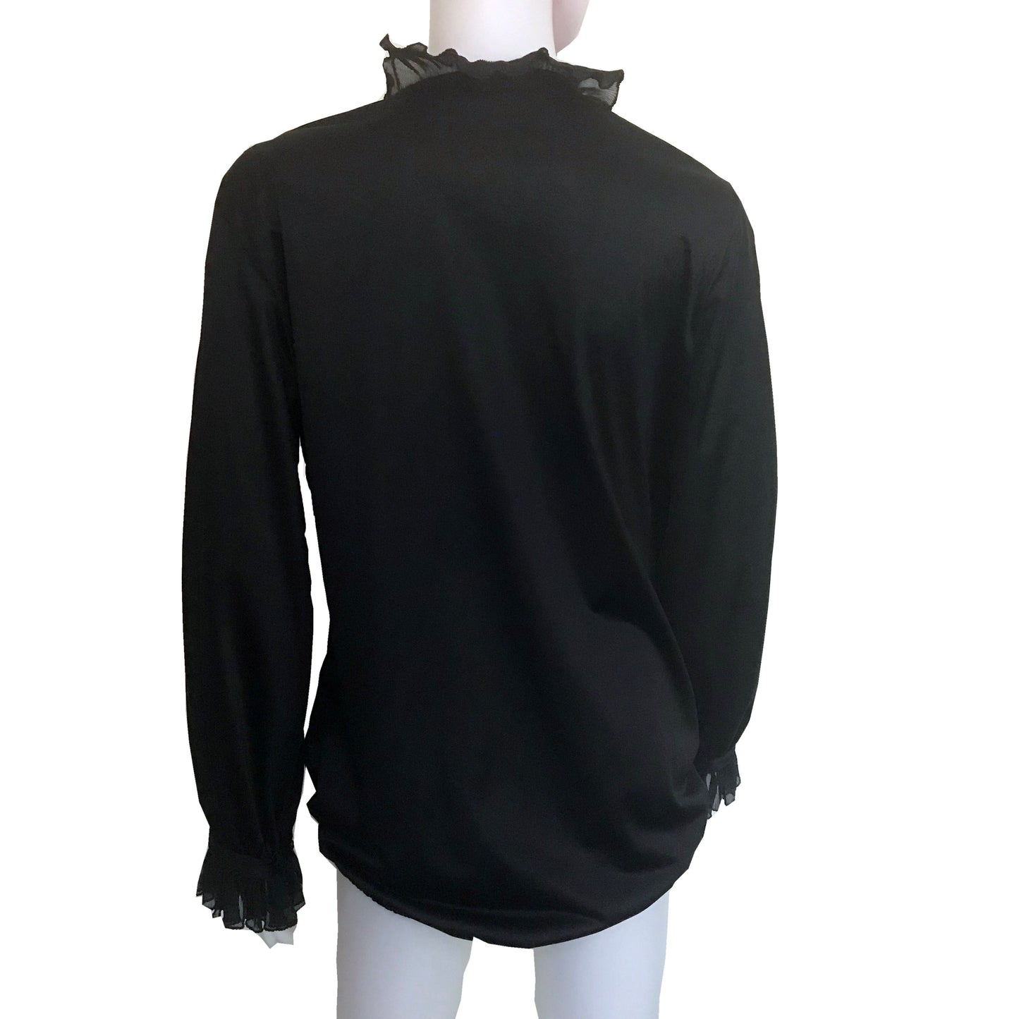 Vintage 1970s Black Satin Ruffled Bodysuit