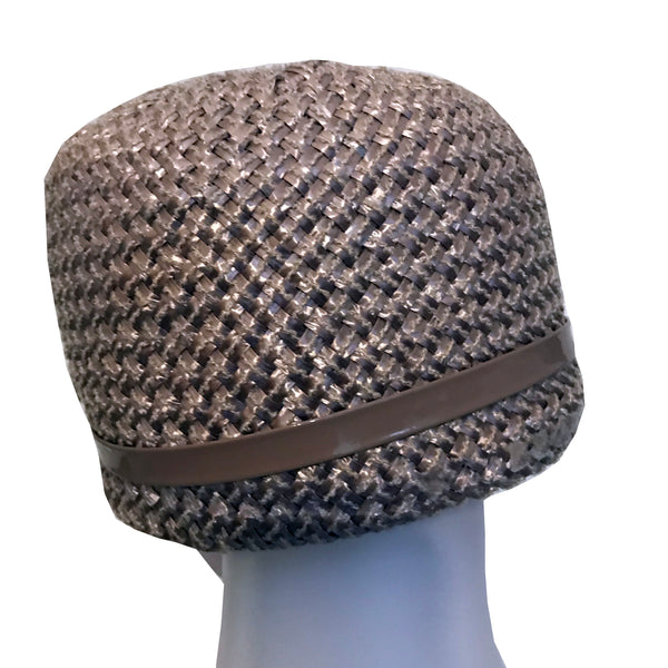 Vintage 1960s Woven Cloche Hat With Patent Bow