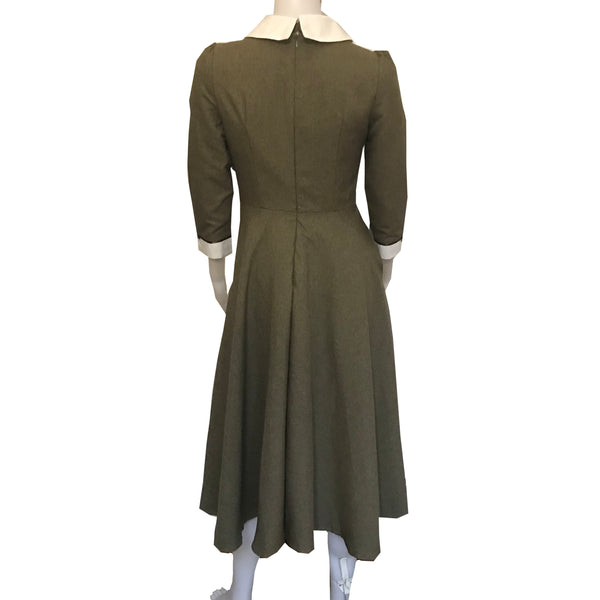 Vintage 1950s Green Cotton Day Dress With Bow