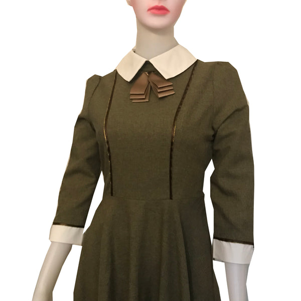 Vintage 1950s Green Cotton Day Dress With Bow