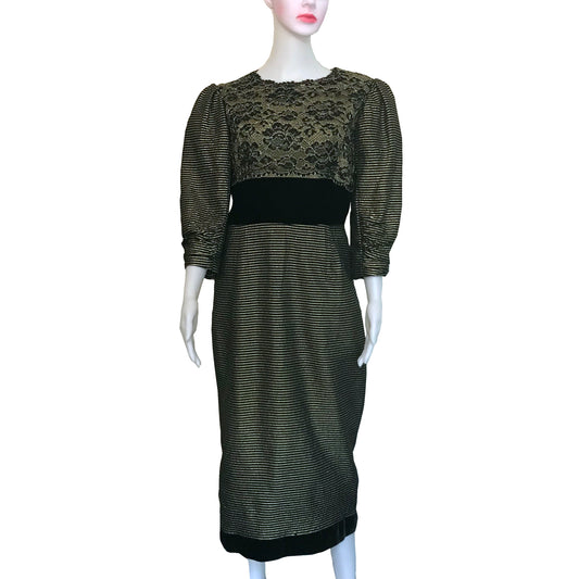 Vintage 1980s Victor Costa Metallic Lace Dress