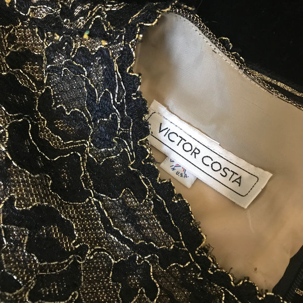 Vintage 1980s Victor Costa Metallic Lace Dress