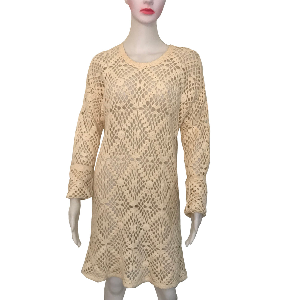 Vintage 1970s Hand Crocheted Sweater Dress