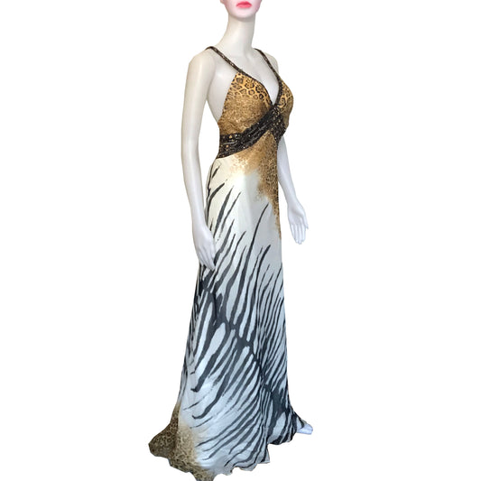 Vintage 1990s Animal Print Formal Silk Gown