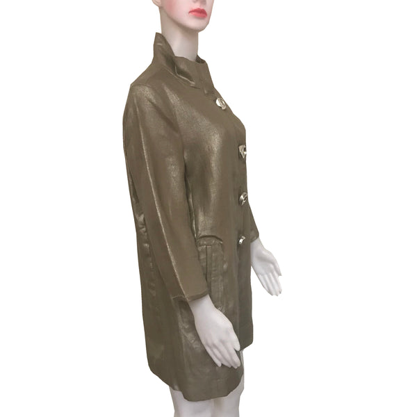 Vintage 1960s Gold Linen Car Coat With Oversized Buttons