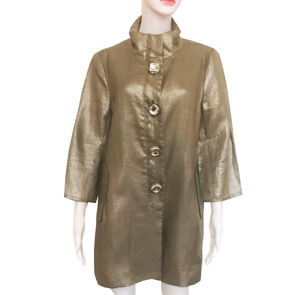 Vintage 1960s Gold Linen Car Coat With Oversized Buttons
