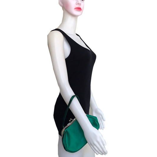 Vintage 1950s Emerald Green Satin Evening Bag