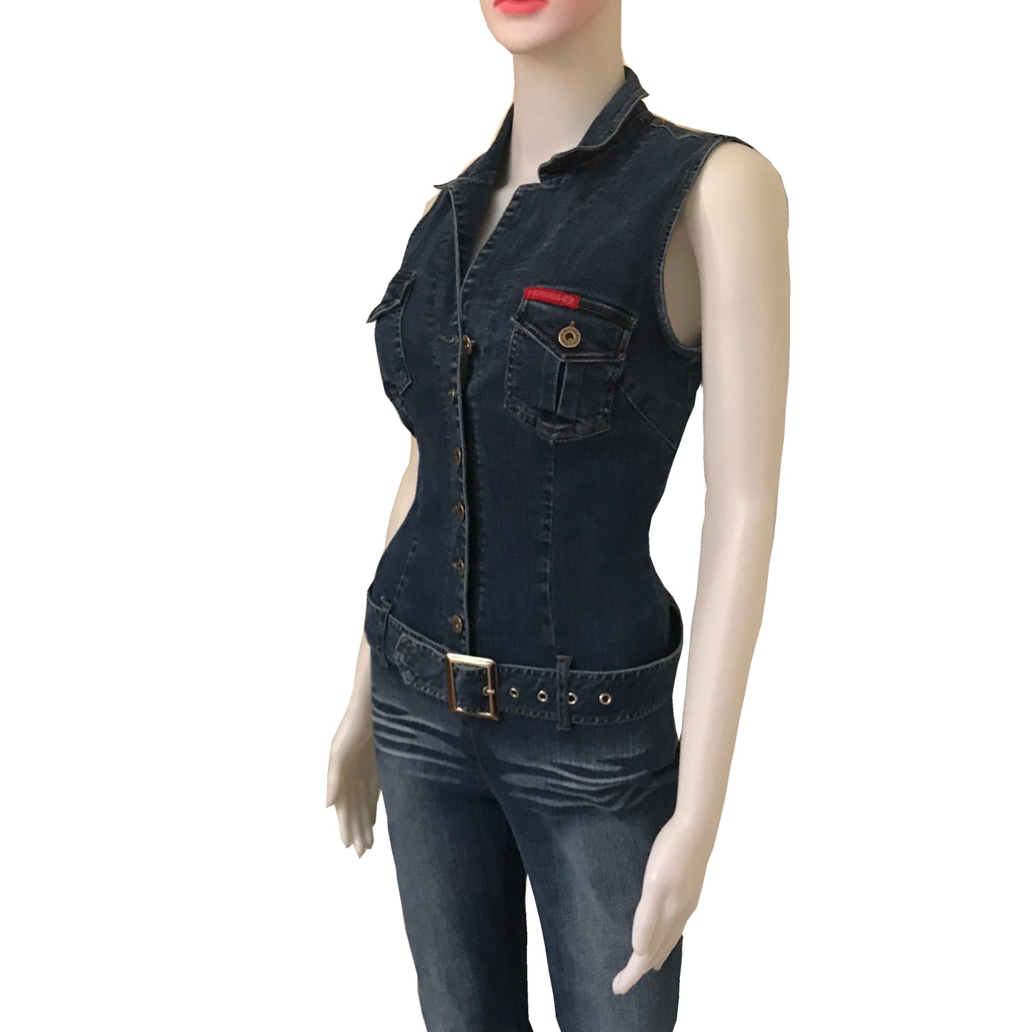 Vintage 1990s Hot Kiss Denim Jumpsuit With Belt