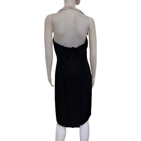 Vintage 1980s Tuxedo Style Halter Formal Dress
