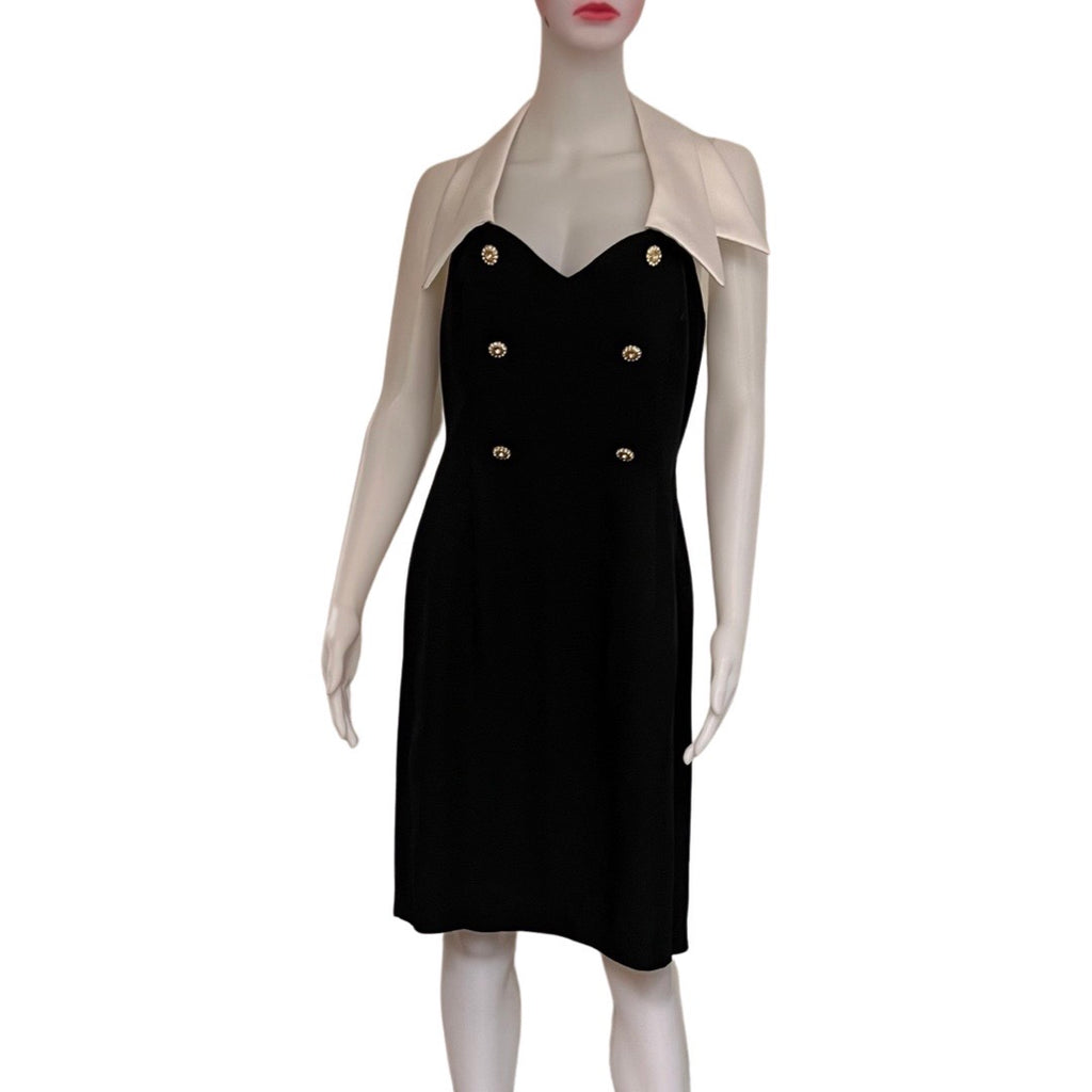 Vintage 1980s Tuxedo Style Halter Formal Dress