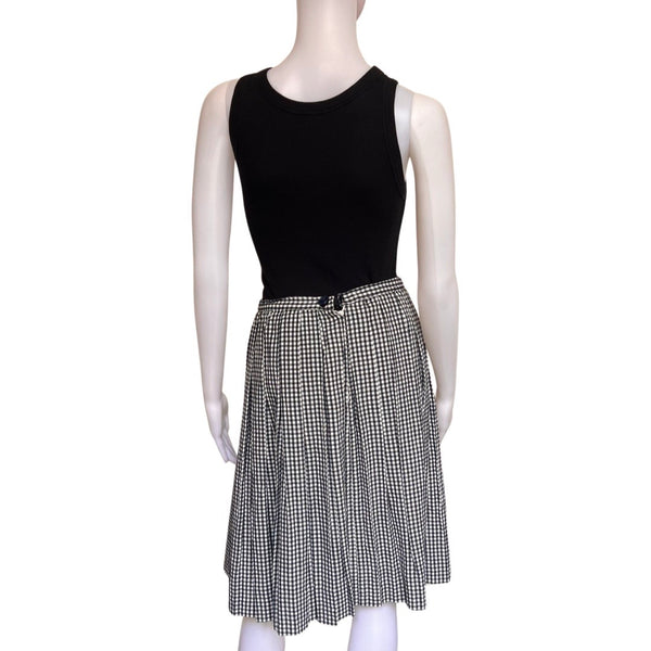 Vintage 1950s Pleated Black & White Checkered Skirt