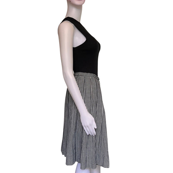 Vintage 1950s Pleated Black & White Checkered Skirt