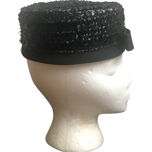 Vintage 1950s Black Pillbox Hat