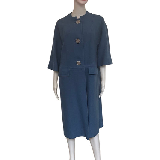Vintage 1950s Cornflower Blue Short-Sleeve Wool Coat