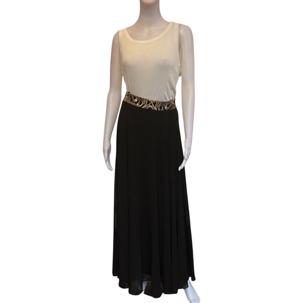 Vintage 1990s Black Maxi Skirt With Gold Trim