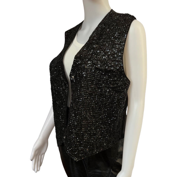 Vintage 1980s Black Sequined Oversized Vest