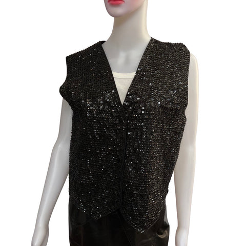 Vintage 1980s Black Sequined Oversized Vest
