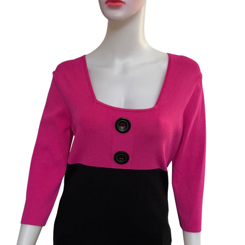 Vintage 1980s Barbiecore Black & Pink Colorblock Knit Top