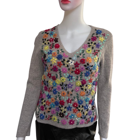 Vintage 1990s Talbots Floral Embroidered Lambswool Sweater