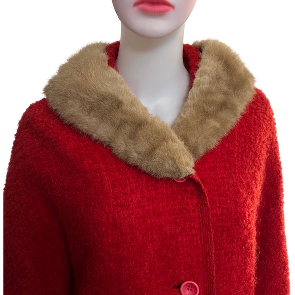 Vintage 1950s Red Boucle Wool Coat