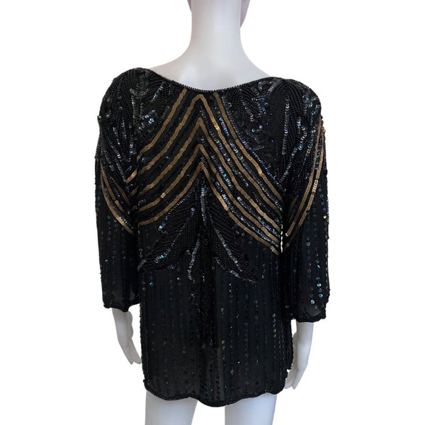 Vintage 1980s Black Beaded & Sequined Blouse