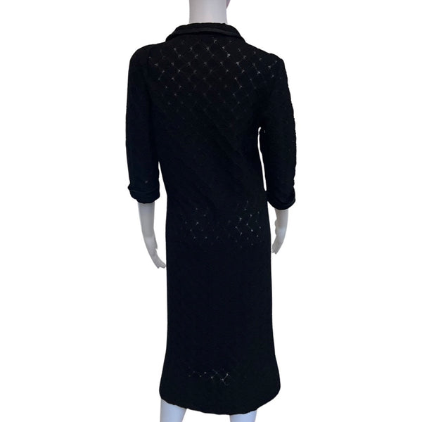 Vintage 1960s Goldworm Black Knit Satin Trim Dress