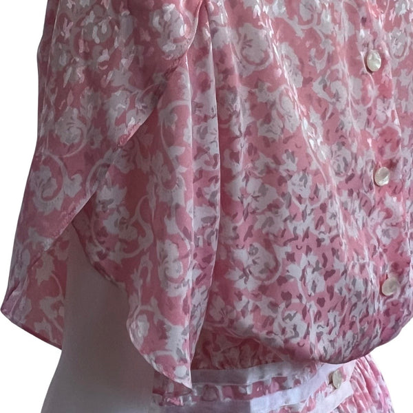 Vintage 1980s Talbots Pink Floral Banded Waist Dress