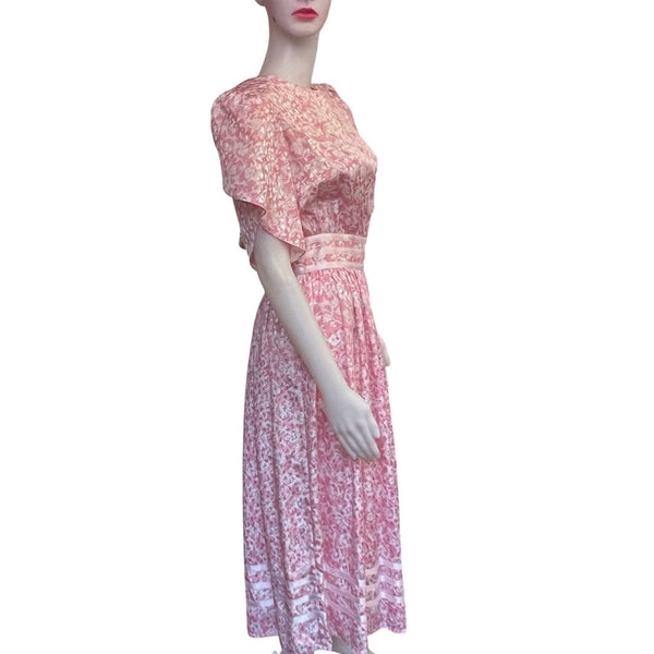 Vintage 1980s Talbots Pink Floral Banded Waist Dress