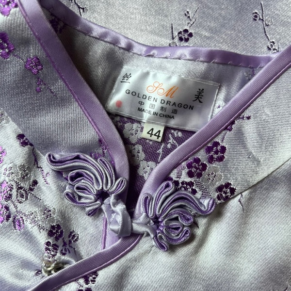 Vintage 1990s Lilac Purple Cheongsam Satin Dress