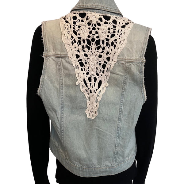 Vintage 1990s Light-Wash Denim Vest with Lace Back