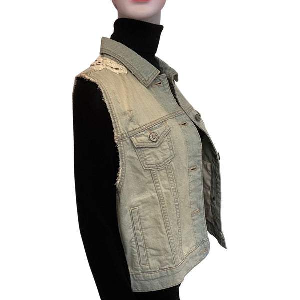 Vintage 1990s Light-Wash Denim Vest with Lace Back