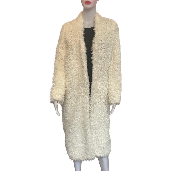 Y2K Open-Front White Long Faux Fur Coat