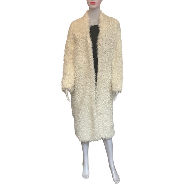 Y2K Open-Front White Long Faux Fur Coat